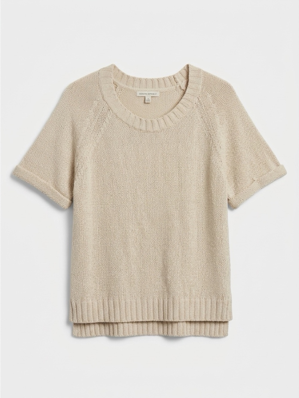Banana Republic Short-Sleeve Crewneck Sweater in Light Beige with gold